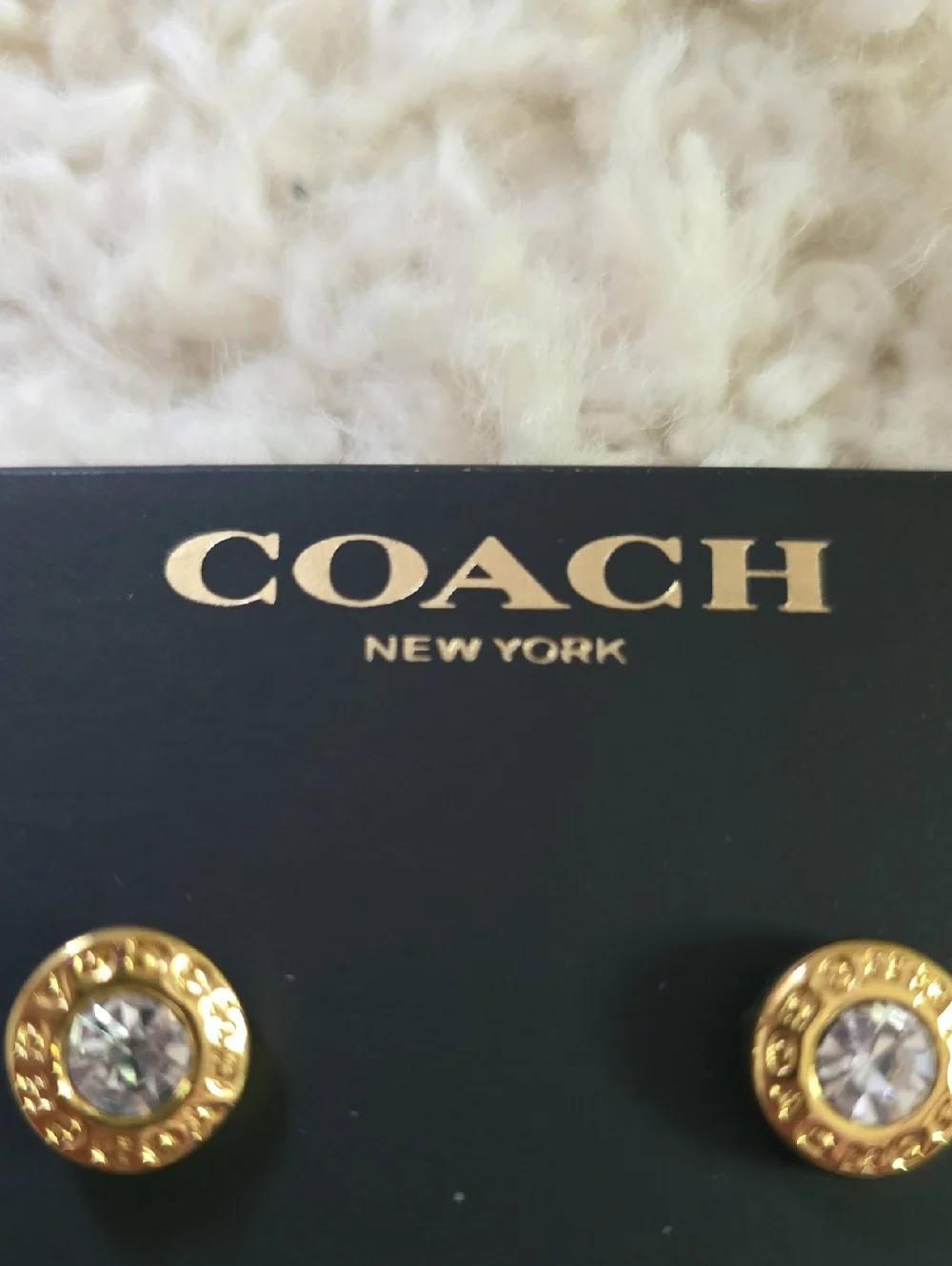 Coach Gold and Clear Crystal Round Stud Earrings - Picture 3 of 3